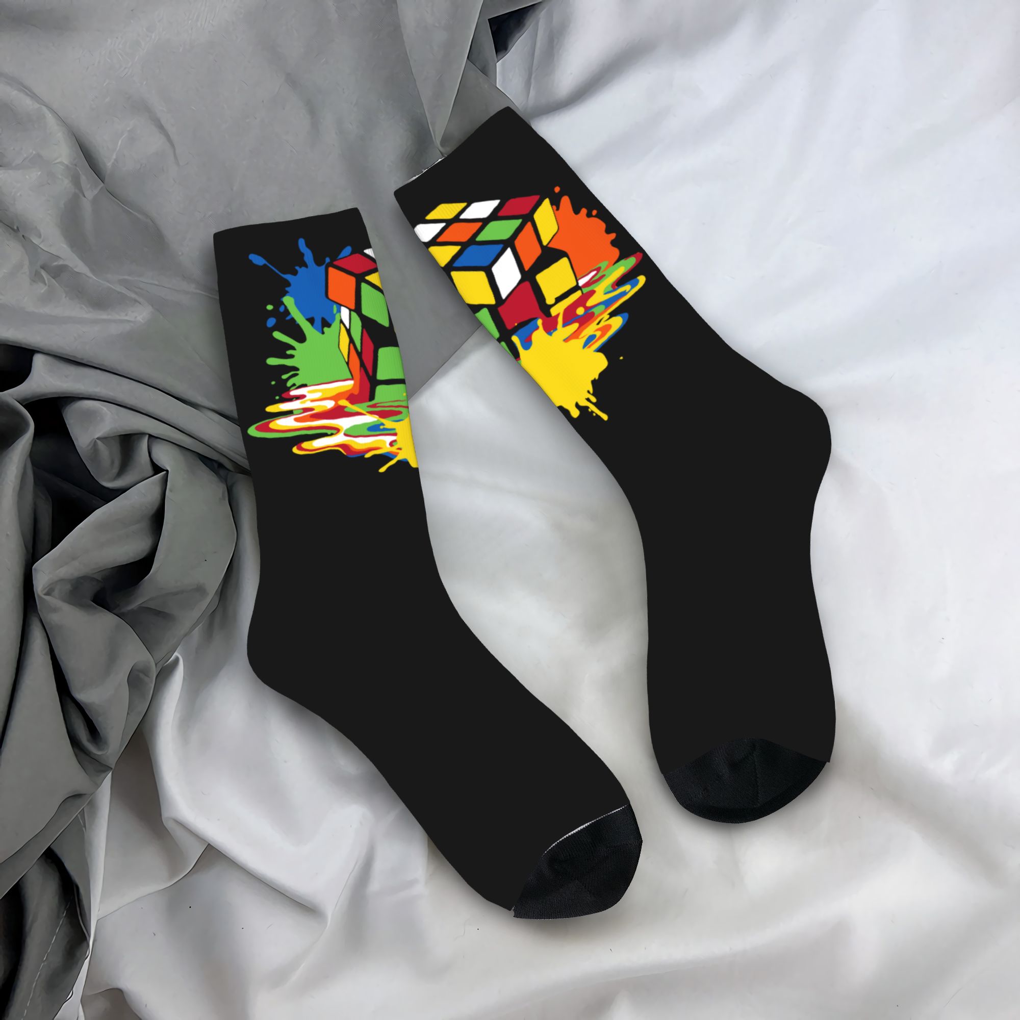 Dress Sock Men - Custom Melting Rubiks Cube Men Women